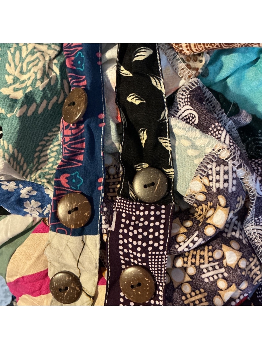 *FLAW* Paradise USA Women’s XL Patchwork Overalls Boho Hippie Multicolor Viscose - Picture 2 of 7